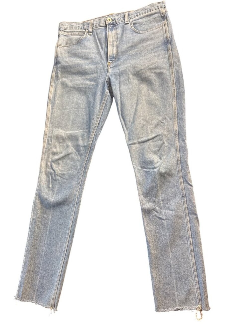 Rag & Bone High-Rise Straight-Leg Jeans Light Wash Frayed Hem Zippered Side Acce